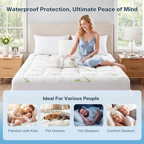Waterproof Twin Size Mattress Topper Viscose Derived from Bamboo, Extra Thick Mattress Pad for Back Pain, Cooling Mattress Topper with Deep Pocket 8"-21",Green,Twin — view 5