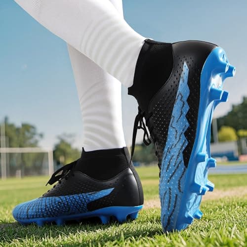 DREAM PAIRS Men's Firm Ground Soccer Cleats High-top Football Cleats FG/AG Professional Training Outdoor Lightweight Soccer Shoes,Size 9,Black/Royal Blue,DMUMSO2404