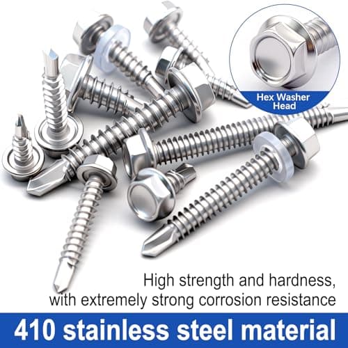 Taiss 300PCS #8#10 Self Tapping Screws for Metal,410 Stainless Steel Hex Washer Head Self Drilling Screws Assortment Kit,Tek Screw with Washer,Metal Sheet Screw for Plastic,Metal,Wood — view 2