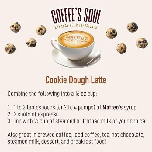 Matteo's Cookie Dough Syrup for Coffee, Lattes, Cappuccinos & Desserts – Sugar-Free Sweetener for Beverages, Keto Friendly, Zero Calories, Indulgent Flavor, Non-Alcoholic, 33.8oz (1pk) — view 3