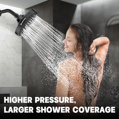 HOPOPRO 5-Mode High Pressure Shower Head - The Washington Post, NBC News, Today TV Show Recommended - High Flow Fixed Showerheads (6 Inch Matte Black) — view 3