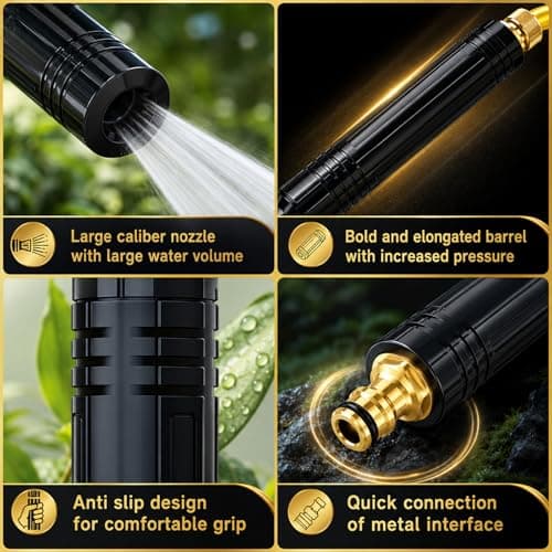 Home High Pressure Water Hose Nozzle, Adjustable Water Garden Hose Sprayer, Pressure Washer Hose Nozzle Attachment for Patio/Car Washing/Garden Watering — view 4