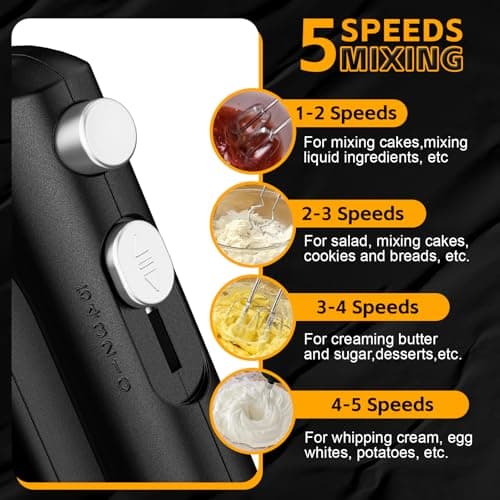 Lord Eagle 5-Speed Hand Mixer Electric, 300W Compact Handheld Mixer, Portable Kitchen Egg Beater with 5 Attachments & Storage Bag, Cake Supplies for Bread Dough Baking, Lightweight, Black — view 3