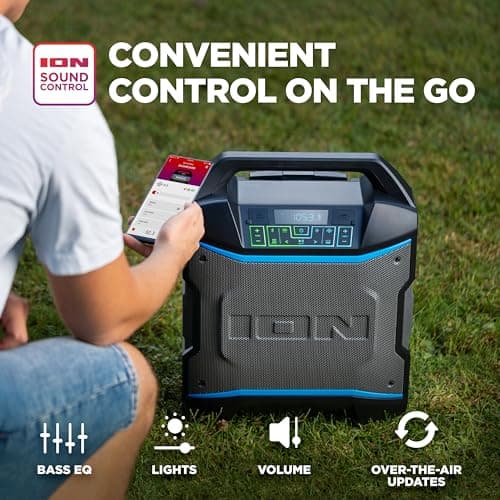 ION Block Rocker - Portable Bluetooth Outdoor Party Speaker with Karaoke Microphone, Battery, 4 Speakers, Radio, USB Port, App, Water-Resistant, 120W — view 4