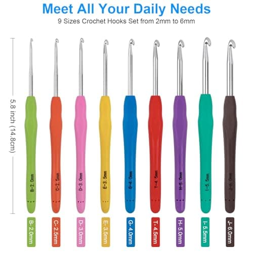 Crochet Hooks 9 Sizes Crochet Hook Set, 49 Pack Yarn Crochet Kit for Beginners, Knitting Needles with Ergonomic Handles for Arthritic Hands, Crochet Needle Kit with Blue Case for Crocheters