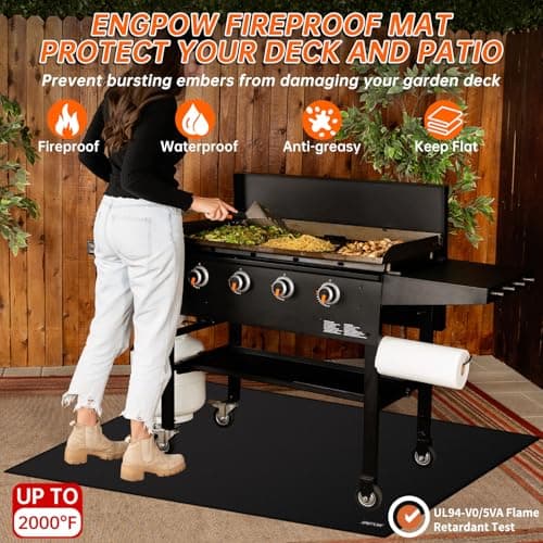 ENGPOW Large 60 x 60 inches Under Grill Mat for Outdoor Grill, Double-Sided Fireproof Indoor Fireplace Mat Fire Pit Mat, Oil-Proof Waterproof BBQ Mat for Deck Patio Lawn,Reusable and Easy to Clean