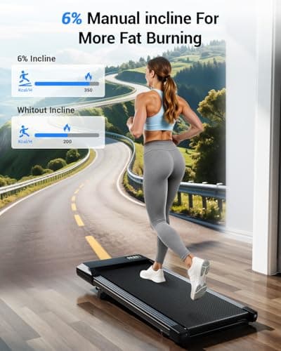 Superun Walking Pad,6% Manual Incline Walking Pad Treadmill,Under Desk Treadmill for Home Office, with App & Remote,2.5HP Quiet,LED Display,300 lbs Capacity