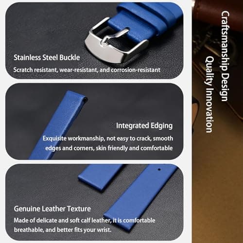 Aoeiwv Genuine Leather Watch Band Quick Release Classical Elegant Soft Leather Strap 12mm 14mm 16mm 18mm 20mm 22mm 24mm Replacement Strap for Men Women Ladies — view 2