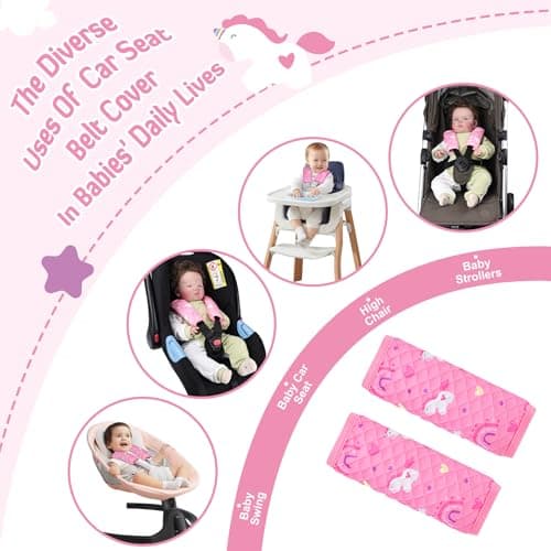 INFANZIA Car Seat Strap Covers for Infants Babies, Soft Carseat Shoulder Pads for Kids, Double-Sided Use Seatbelt Cushion Covers for Stroller, Pushchair & High Chair (Pink) — view 5
