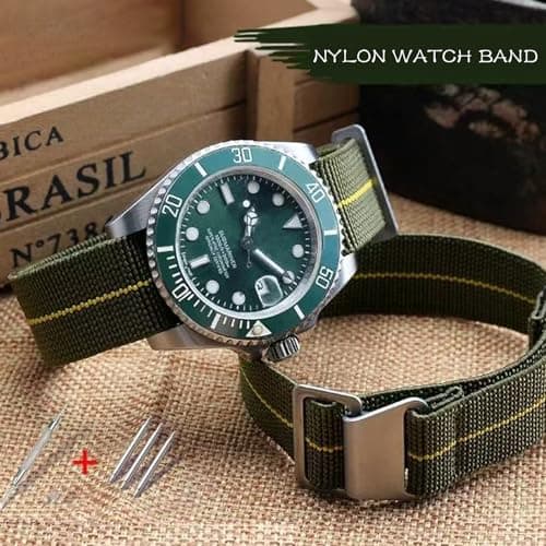 Aoeiwv French Troops Paratrooper Watch Band with Hook-and-Loop Premium Striped Military Elastic Nylon Watch Strap Silver & Black Buckle 18mm 20mm 22mm 24mm Replacement Band Strap for Men Women — view 2