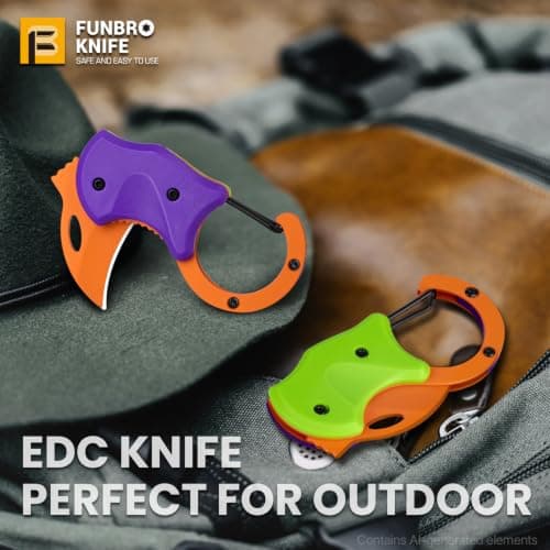 FUNBRO Small Pocket Knife for Men, Cool Folding Knife Box Cutter with 1.34 inch Sharp Blade, EDC Knives Tool for Everyday Carry, Great Gift for Men (Purple & Green) — view 5
