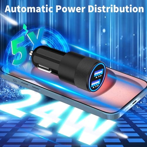 [Apple MFi Certified] iPhone Fast Car Charger, Braveridge 2Pack 4.8A Dual USB Car Power Cigarette Lighter USB Car Carplay Charger with Lightning Braided Cable for iPhone 14 13 12 11 Pro XS XR X 8 iPad — view 2