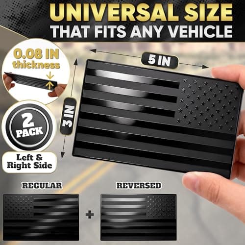 3D Embossed Aluminum Black American Flag Decal for Car – 1 Pair 5"x3" | Brushed Metal Stripes, Matte Black | UV-Proof, Rust-Free US Flag Stickers | Patriotic Decals for Truck, SUV, Motorcycle, Laptop