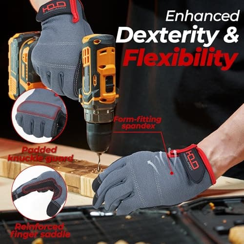 HANDLANDY Mens Work Gloves Touch screen, Synthetic Leather Utility Gloves, Flexible Breathable Fit- Padded Knuckles & Palm (Large) — view 2