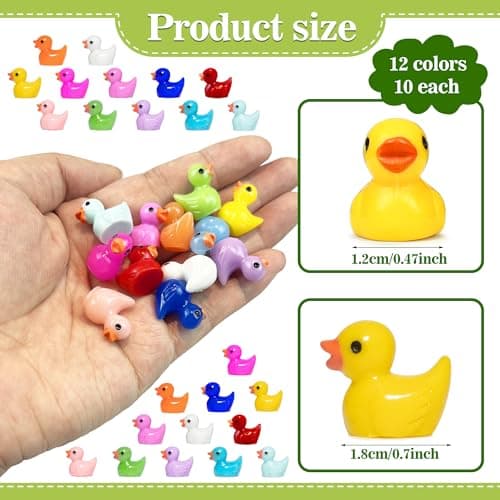 120pcs Mini Resin Ducks for Crafts Tiny Ducks Miniature Figures for Aquarium Garden Landscape Dollhouse Ornament Potted Decorations DIY (12 Colors)