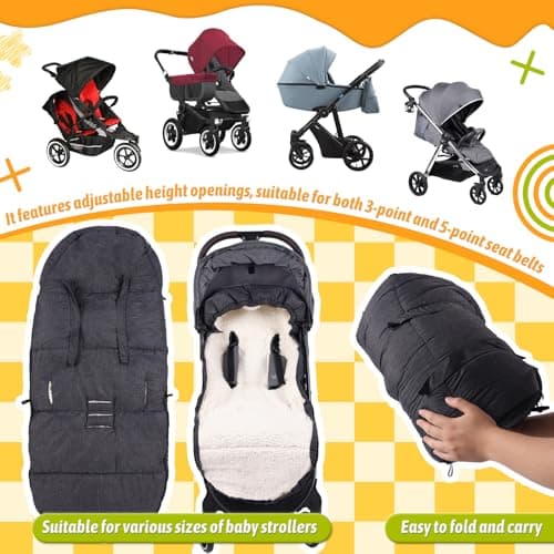 auvstar Waterproof &Thicken Universal Stroller Cover Winter,Stroller Footmuff Bunting Bag for Warm Strollers Muff,Stroller Accessories for Baby Sleeping Bag Winter Stroller Blanket (Dark Gray) — view 3