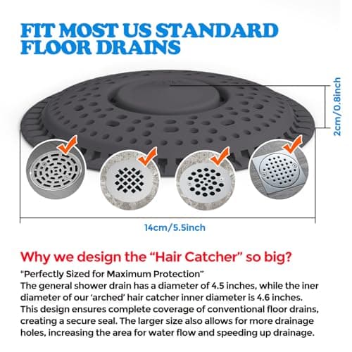 zaa Shower Drain Hair Catcher, Upgraded 2 Pack Premium Silicone Drain Protector & Shower Drain Cover for Regular Floor Drains of Shower Room, Bathroom, Black — view 5