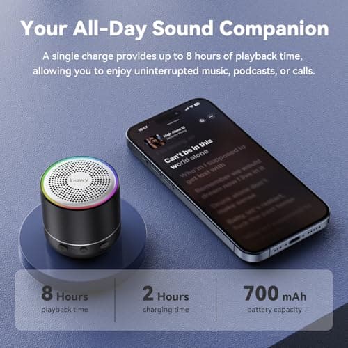 Mini Bluetooth Speaker, 2026 Ultra-Light Mini Bluetooth Speaker, IP7 Waterproof Brief Design, Small Shower Travel Speaker for Outdoor, 8H Playtime, Perfect for Backpacking, Bike, Beach & Gift Black — view 5