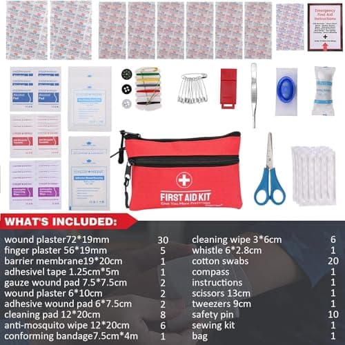 First Aid Kit 100 Pices Survival Kit Pocket Sized Pouch, Lightweight & Compact with Dual Zippers (CA)