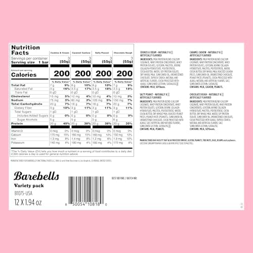 Barebells Protein Bars Variety Pack - 24 Bars (2 Packs of 12), 20g High Protein Treats - Chocolate Nutrition Bars with No Added Sugar - On-The-Go Breakfast or Post-Workout Snack
