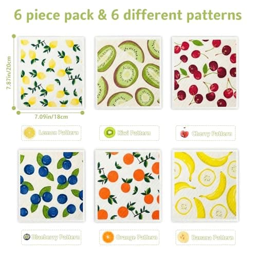 6 Pack Swedish Dish Cloths for Kitchen, Reusable Sponge Cloth, Soft Kitchen Towels, Highly Absorbent Rags for Kitchen, Countertops, Washing Dishes