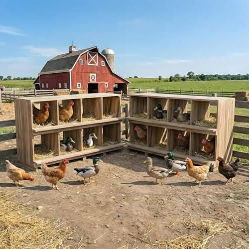 8-Hole Wood Chicken Nesting Box, Large Poultry Nesting Boxes with Perches & Baffles, Durable Wooden Nest Box for Hens, Ducks, Quails, Wall-Mount or Freestanding Coop Accessories for Backyard