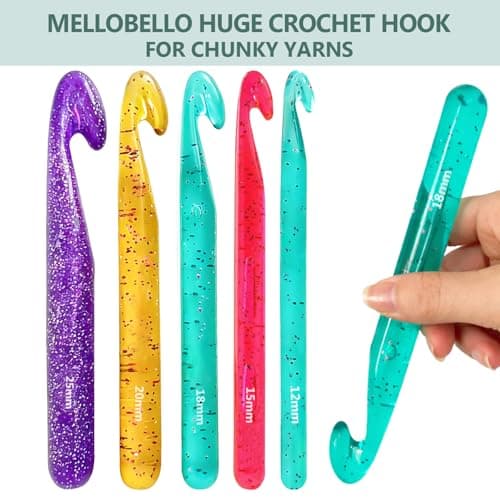 Mellobello Colorful Crystal Large Crochet Hooks Set 12-25MM, Ergonomic Crochet Kit for Beginners & Chunky Yarn Projects