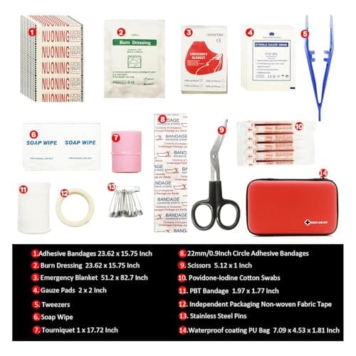 First Aid Kit Red Portable Compact Waterproof Mini Refill Supplies for Home Car Travel Camping Truck Hiking Sports Office Outdoor Emergencies — view 2