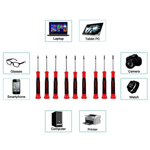 EFFICERE 9-Piece Precision Screwdriver Set | Phillips #0, #00, #000 | Flat 1.5mm, 2.0mm, 2.5mm | Torx T5, T6, T7 | Durable Chrome Vanadium Steel Shaft, Magnetic Tip, Ergonomic Grip, and Swivel End Cap — view 5