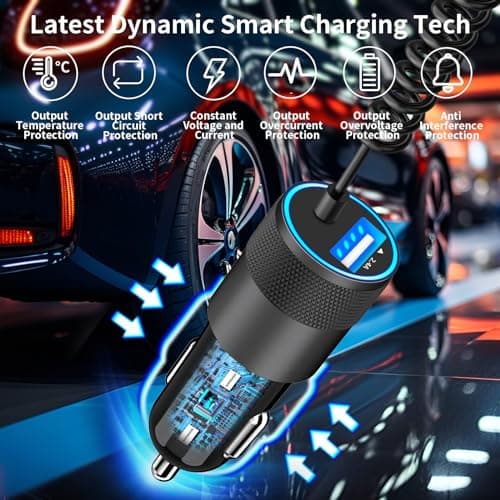 【Apple MFi Certified】iPhone 17 Car Charger Fast Charging, Caiinei 4.8A USB Power Cigarette Lighter USB C Car Charger + 6FT Type C Coiled Cord for iPhone 17/17 Air/17 Pro Max/16/15/Galaxy S25/S24/Pixel — view 5