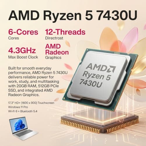 HP 17.3" Touchscreen Business Laptop, AMD Ryzen 5 7430U, 20GB RAM, 512GB SSD, HD+ Anti-Glare, Wi-Fi 6, HDMI, Win 11 Pro, Office 365 for the Web Lifetime, Backlit Keyboard, w/Laptop Bundle, Silver — view 2