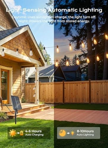 Brightown 76FT Solar String Lights Outdoor Waterproof, Patio Lights with Remote and 23+1 LED Shatterproof Bulbs, Dimmable & Timable, 3 Light Modes, Solar Lights Outdoor for Yard Camping Party Outside — view 2