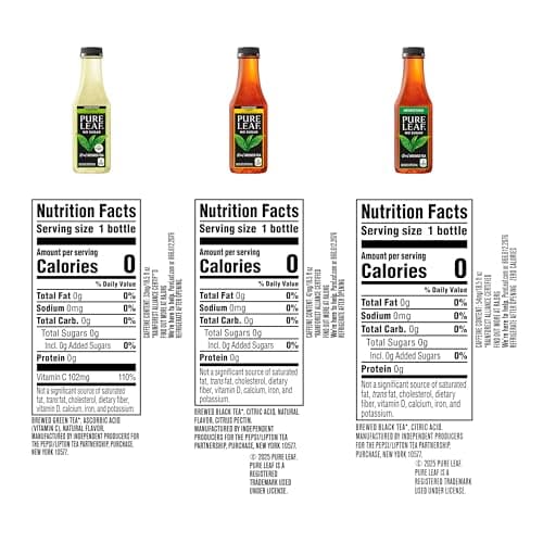 Pure Leaf Iced Tea, Unsweetened 3 Flavor Variety Pack, Zero Sugar & Zero Calories, 18.5 Fl Oz Bottles (Pack of 12)