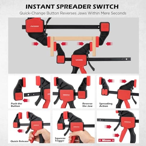 3-Piece 6 Inch Bar Clamps for Woodworking with Clamp Connector, 6" Quick-Release Wood Clamps with 150 LBS Load Limit, Trigger Clamp Set, One-Handed Clamps/Spreader Ideal for Woodworking DIY Projects — view 4