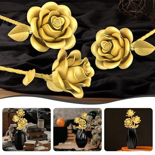 QIFUN Gold Roses Flower Building Set - 3 Roses Bouquet Botanical Building Blocks for Adult, Home Decor Romantic Anniversary Valentine's Day Gift for Her, Wife, Girlfriend, Mom — view 3