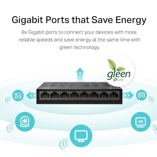 TP-Link Litewave 8 Port Gigabit Ethernet Switch | Desktop Ethernet Splitter | Plastic Case | Unshielded Network Switch | Plug & Play | Fanless Quiet | Unmanaged (LS1008G) — view 2