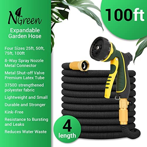 Ngreen Expandable Garden Hose 100ft - Lightweight Retractable Water Hose with Durable Latex Core and Rust-Resistant 3/4 Inch Brass Fittings for Easy Handling and Storage in Canadian Gardens