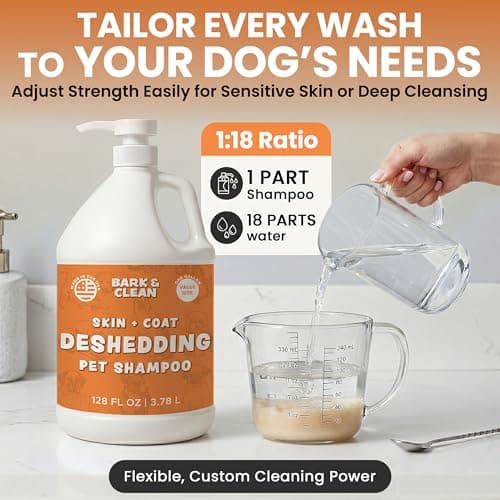 Deshedding Dog Shampoo, Gallon Sized - Skin and Coat Shedding Shampoo with Pump, 18:1 Dilution - Made with Baking Soda, Aloe, and Coconut for Buildup and Dander — view 4