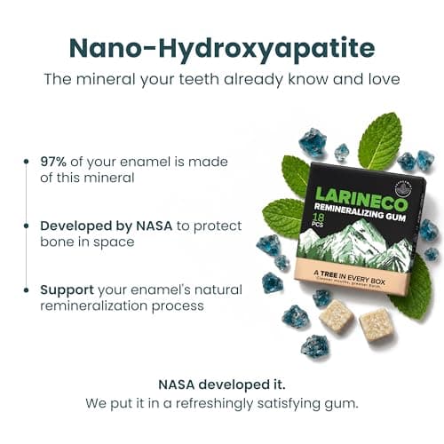 Larineco Remineralizing Gum with Nano Hydroxyapatite & Xylitol – Sugar-Free Xylitol Gum – Plastic-Free, Dye-Free, Aspartame-Free – Natural Base – 36 Pieces, Mastic Mint — view 2