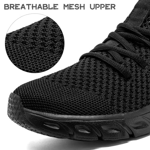 IQYNAM Running Shoes for Men Women Tennis Walking Slip on Unisex Slip-Resistant Work Shoes Breathable Athletic Workout Gym Black Sneakers Size Women 8.5/Men 7 — view 2