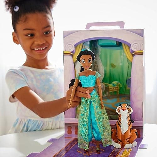 Disney Store Official Jasmine Story Doll - 28cm - Includes Colouring Book and Additional Dress, Princess Doll in Classic Dress, Disney Princess Toys