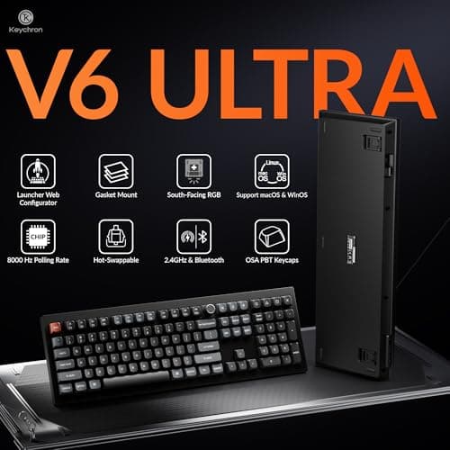 Keychron V6 Ultra Full-Size Wireless Mechanical Keyboard - 2.4 GHz&Wired(8000Hz)/Bluetooth, ZMK Programmable Banana Early Tactile Switch, Compatible with Mac Windows Linux - Black