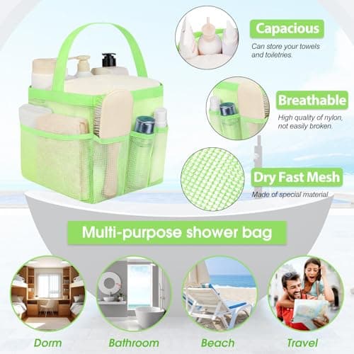 Attmu Mesh Shower Caddy Portable for College Dorm Room Camping Essentials, Shower Caddy Dorm with 9-Pockets, Large Capacity Hanging Basket Bathroom Bag for Toiletry, Swimming, Gym, Camp, Beach — view 2