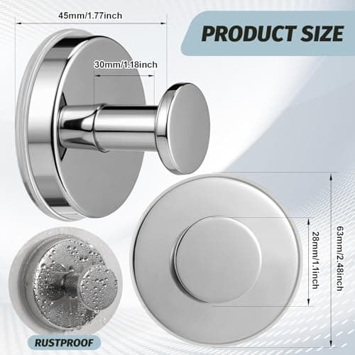 warlve Large 15lb Suction Cup Hooks for Shower, No-Drill Bathroom Towel Hooks for Robes, Loofah, Removable Mountable on Glass, Tile, Mirrors, Smooth Non-Porous Surfaces(2, Chrome Polished) — view 2
