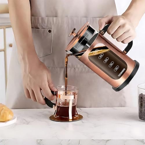 TECOHORS French Press Coffee Maker 34oz / 1 Quart 304 Stainless Steel Coffee Press,with 4 Filters System, Heat Resistant Thickness Borosilicate Glass, Brewed Coffee Pot (Copper) — view 5