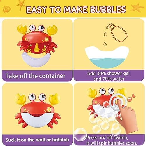 Baby Bath Toys for Toddlers, Crab Bath Bubble Maker with 12 Songs, 3 Pack Wind-up Poor Toys for Kid, Bathtub Toys As Birthday for Boys Girls