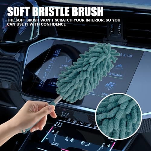 Rebvugr 2PCS Car Interior Duster with Extension Pole, Car Duster, 11.8" to 31.5" Retractable Dusters Auto Dash Cleaning Tool, Soft Chenille Detailing Brush for Cleaning Vehicles, Home (Blue) — view 5