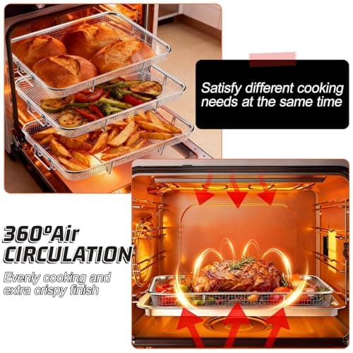 P&P CHEF 11.8 Inch Air Fryer Basket for Oven, 3 Pieces Stainless Steel Air Fryer Racks Accessories for Cooking Baking Roasting, Dehydrator Rack Frying Baskets, Non Toxic & Dishwasher Safe — view 3