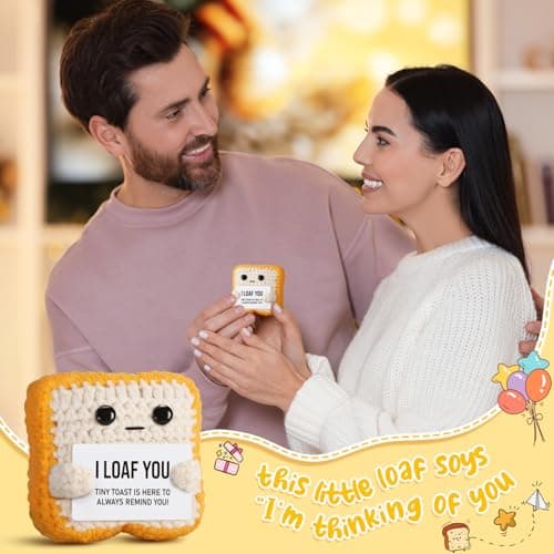 Gifts for Her Him Loved One Crochet Toast “I Loaf You” Gifts for Boyfriend Girlfriend, Funny Wedding Anniversary Birthday Gift for Women Men Couples Wife Husband - Easter Basket Stuffers & Mothers day — view 2