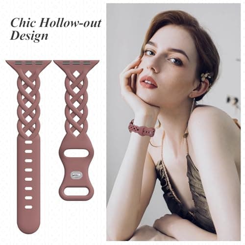 Slim Silicone Bands Compatible with Apple Watch Band 40mm 38mm 41mm 44mm 45mm 46mm 49mm 42mm Women Floral Breathable Braided Lace Thin Sport Strap Replacement Wristbands iWatch SE Series 11 10 9 8 7 6 5 4 3 ultra 2 — view 2